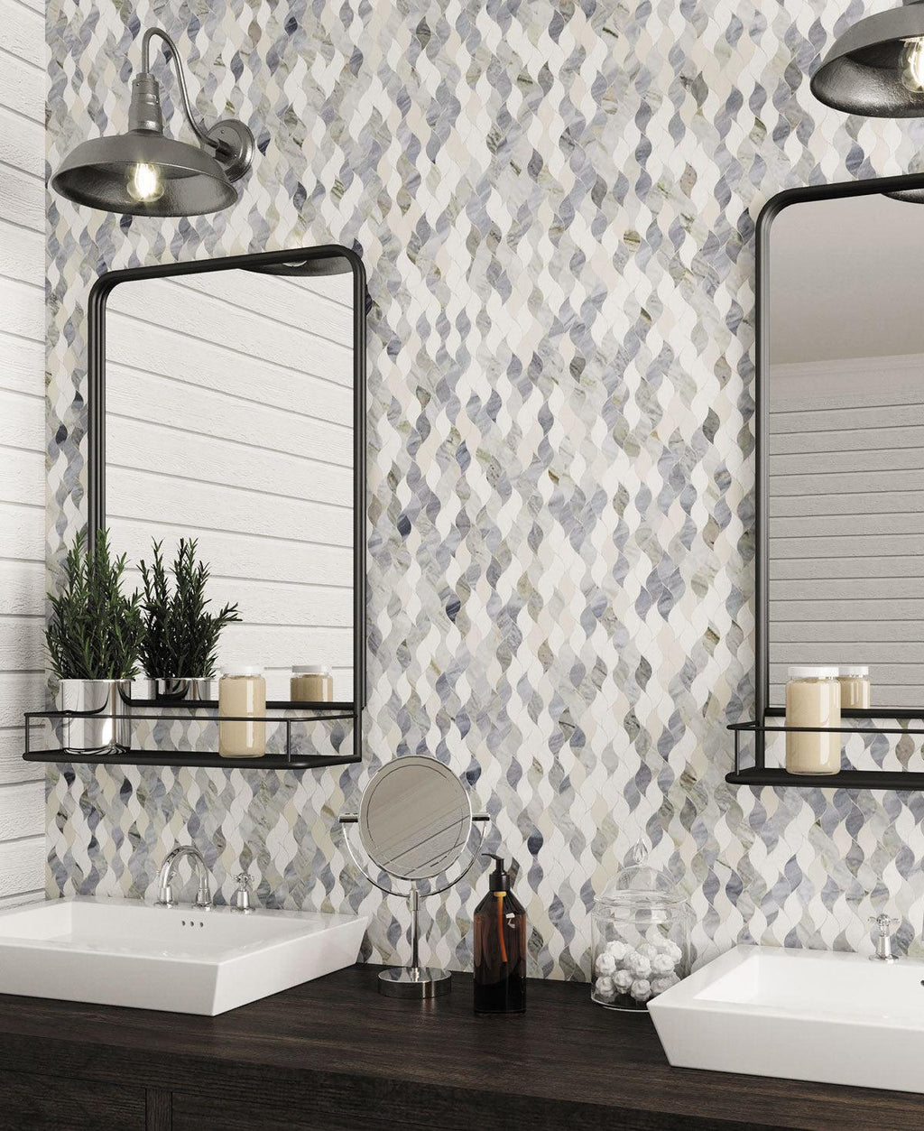 Falling Leaves Calacatta Bluette Marble Mosaic Tile | Tile Club