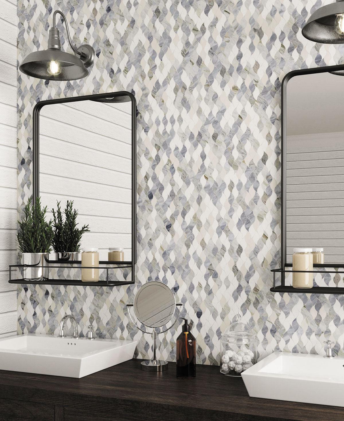 Falling Leaves Calacatta Bluette Marble Mosaic Tile | Tile Club