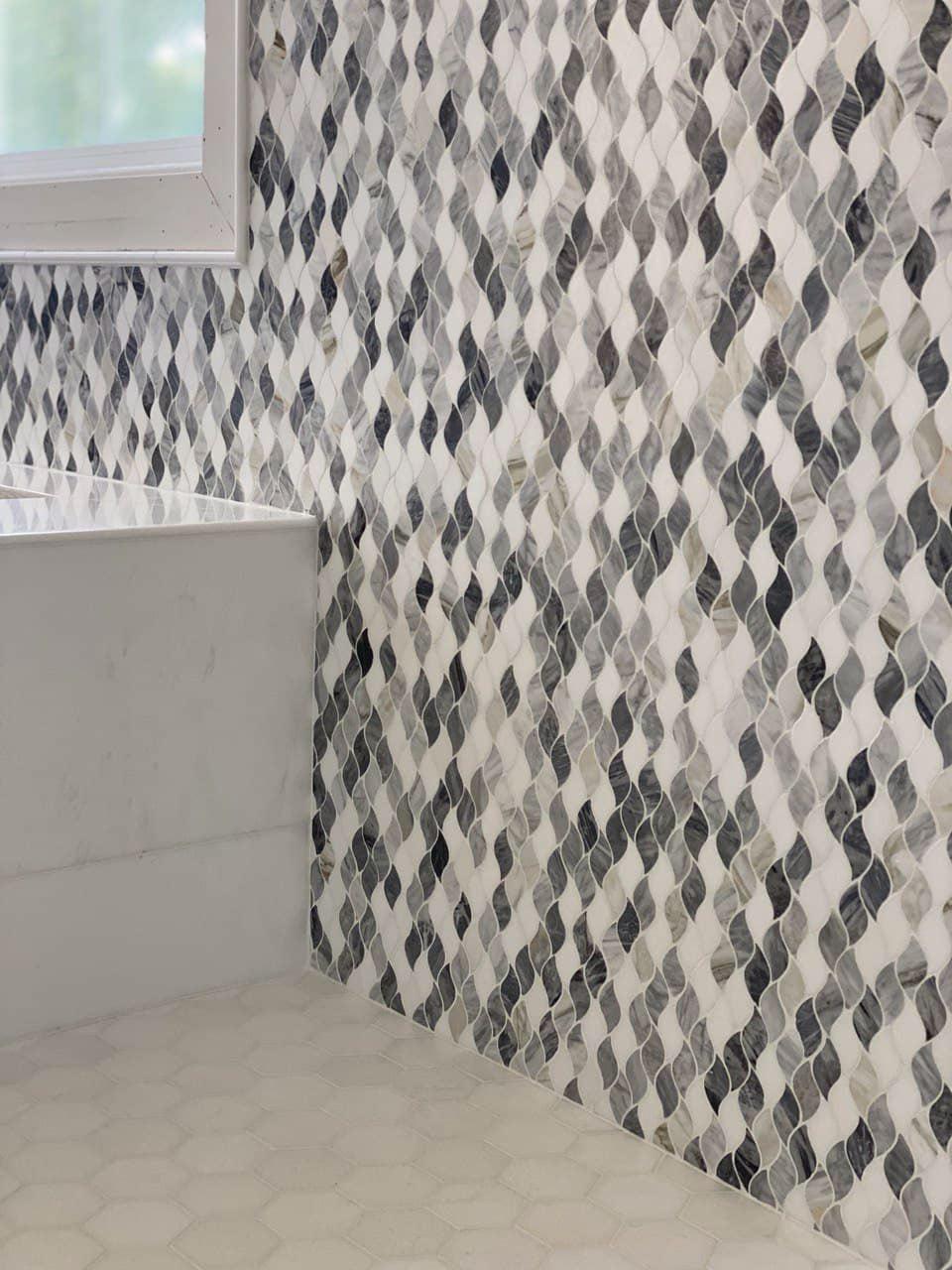 Falling Leaves Calacatta Bluette Marble Mosaic Tile | Tile Club