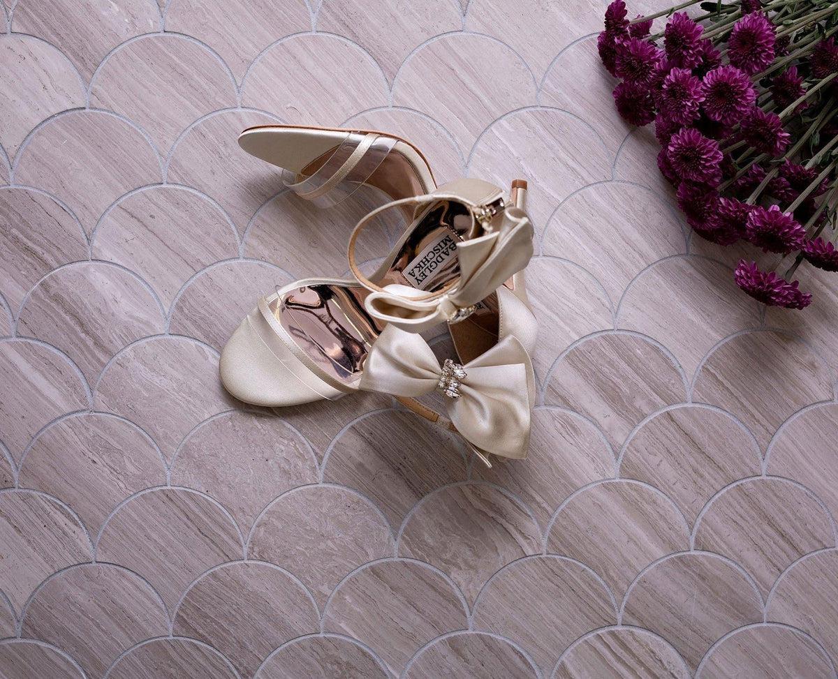 Fan Wooden Beige Marble Mosaic Tile Floor