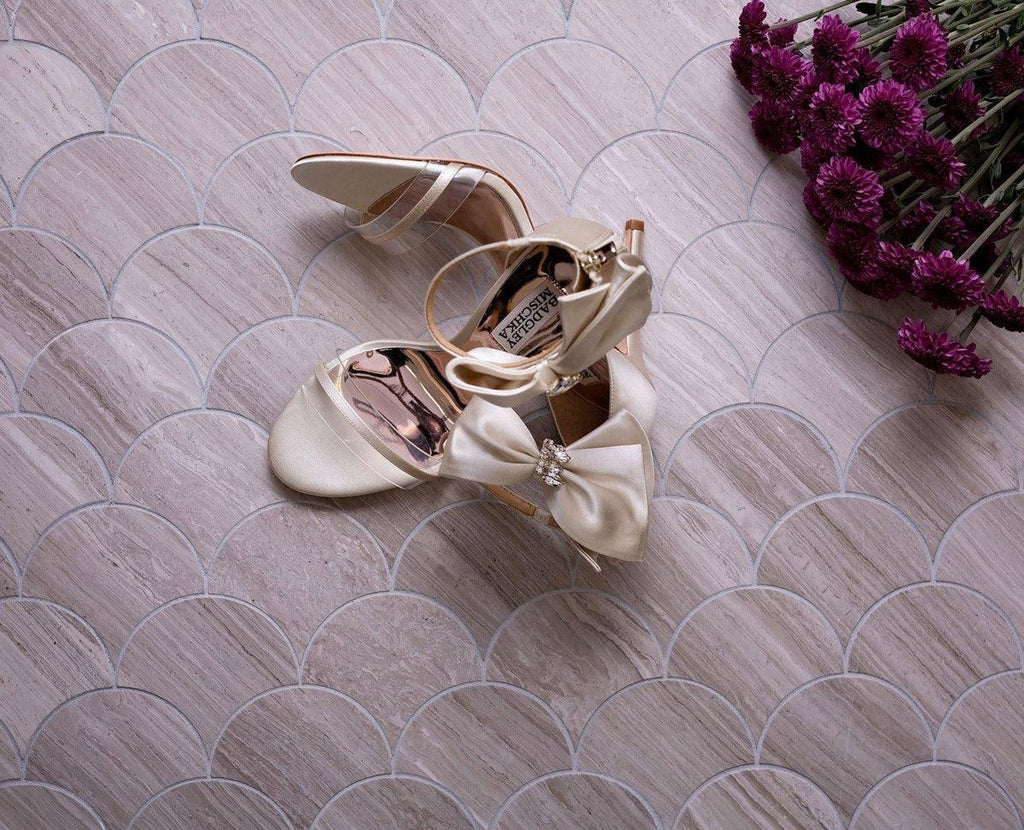 Fan Wooden Beige Marble Mosaic Tile Floor