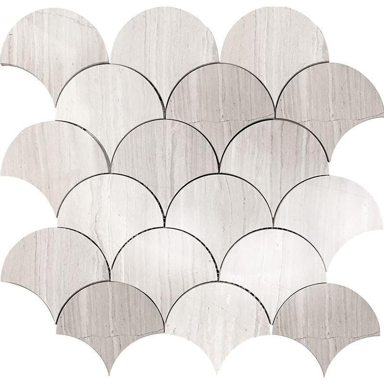 Fan Wooden Beige Marble Mosaic Tile Sample