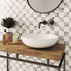 Flower inlay marble tile bathroom wall with Calacatta Bluette and Thassos Marble