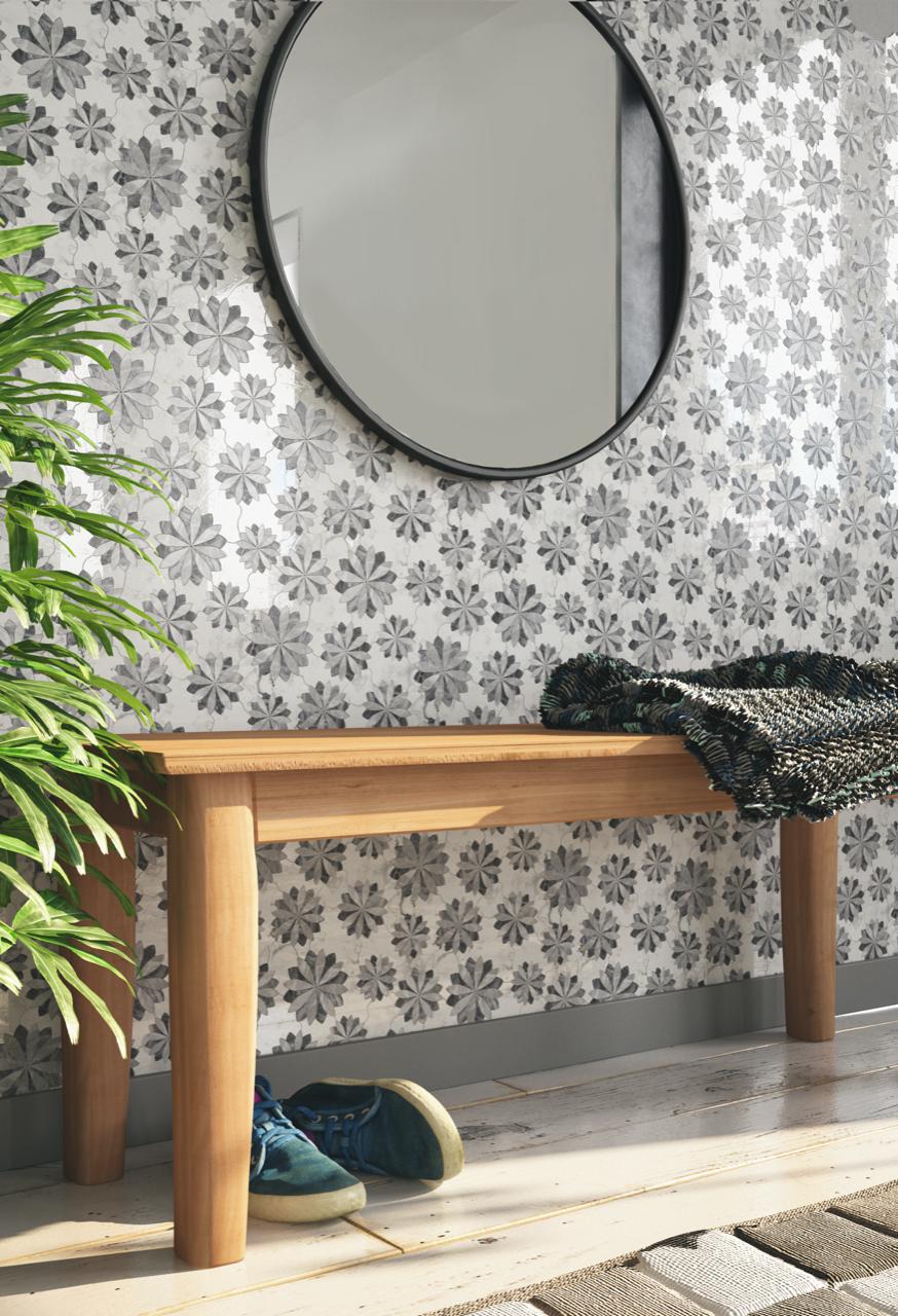 Floral Eternity White Carrara & Bardiglio Waterjet Mosaic Tile | Tile Club