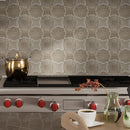Floral Grey & Star Etched Stone Mosaic Backsplash Tile