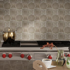 Floral Grey & Star Etched Stone Mosaic Backsplash Tile