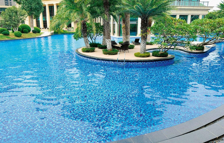 Mixed blue glass pool tile