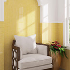 Boho bathroom decor with foiled yellow gold wall tile