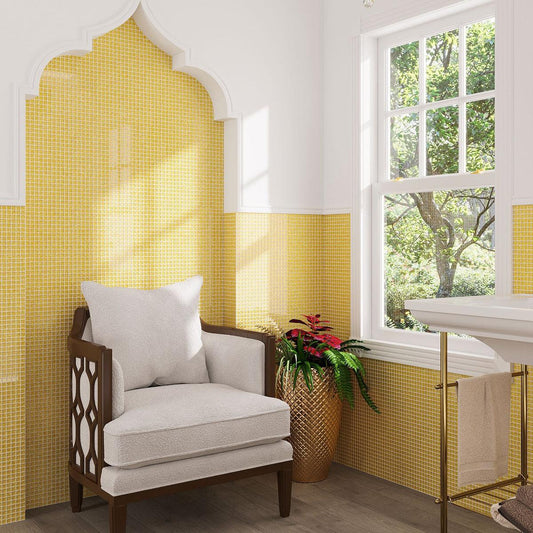 Foiled yellow gold bathroom wall tile