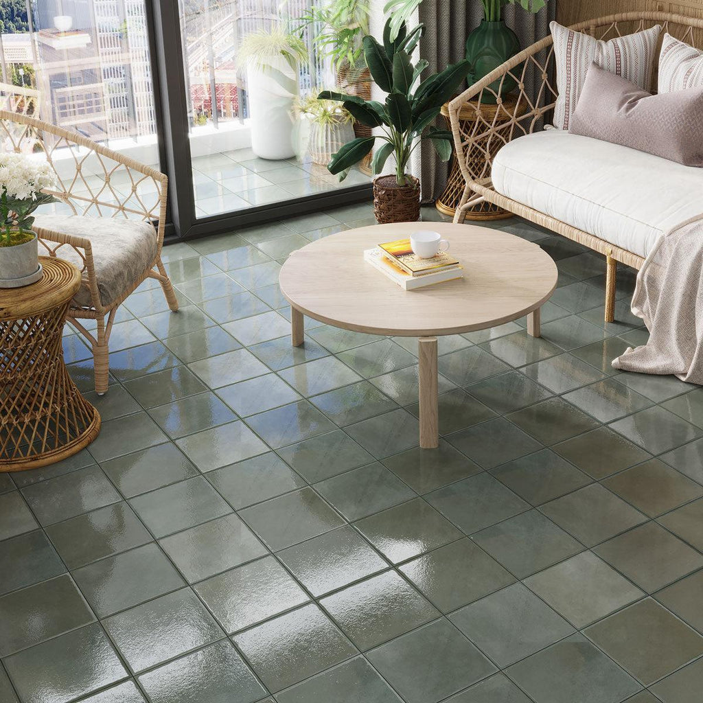 Formidus sage green square porcelain tile floor
