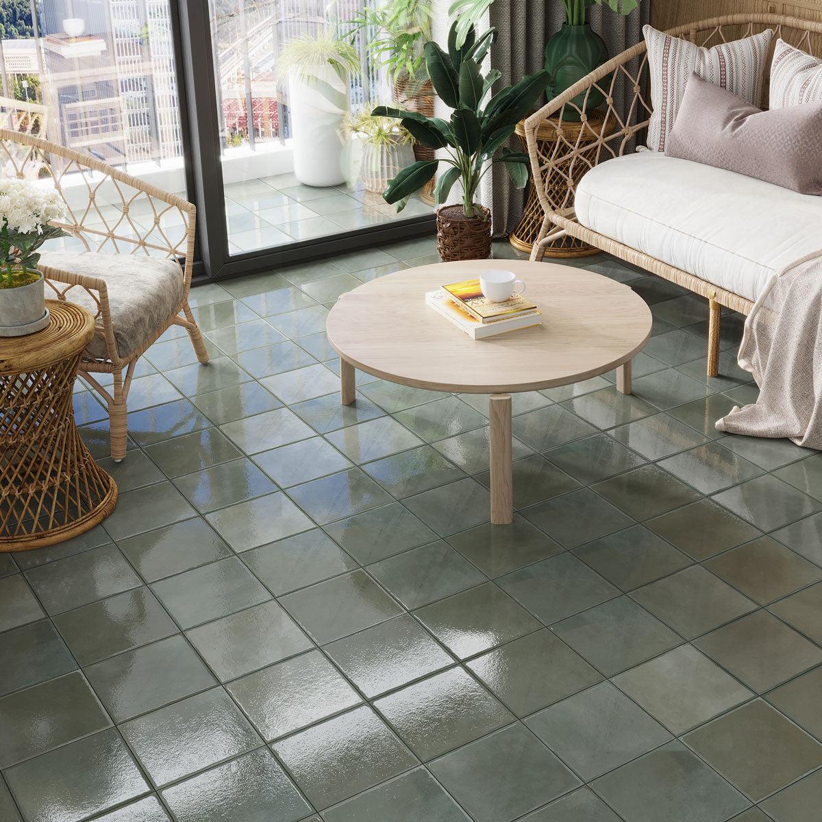 Formidus sage green square porcelain tile floor
