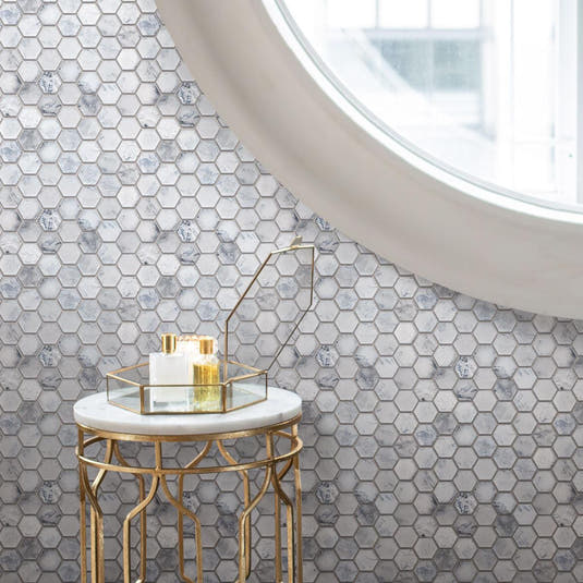 Frozen Dreams Hexagon Glass Mosaic Tile | Tile Club