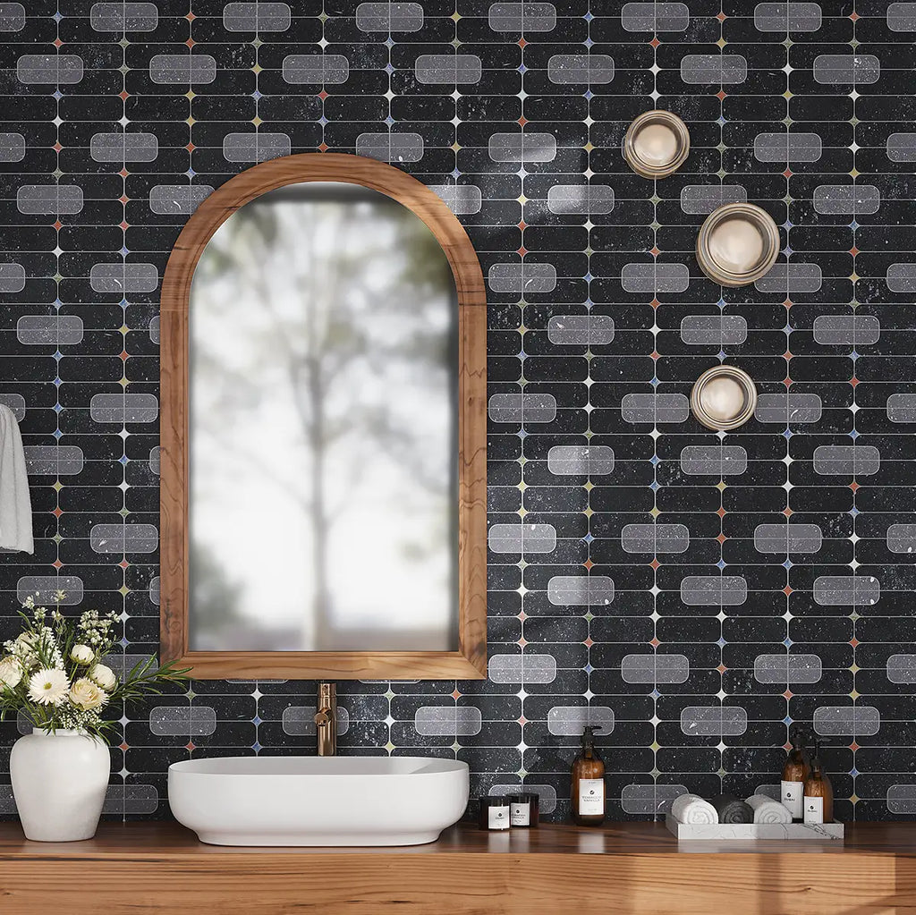 Futuristic Black and Multicolor Stars Marble Mosaic Tile | Tile Club