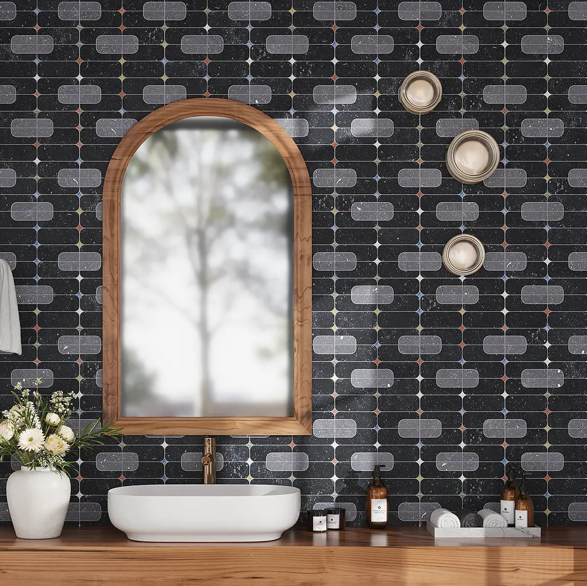 Futuristic Black and Multicolor Stars Marble Mosaic Tile | Tile Club