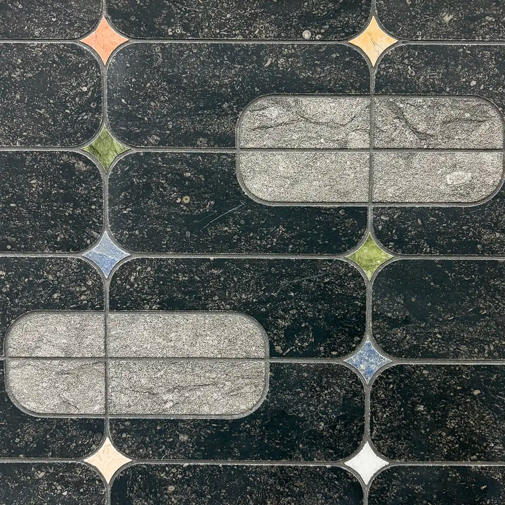 Futuristic Black and Multicolor Stars Marble Mosaic Tile | Tile Club