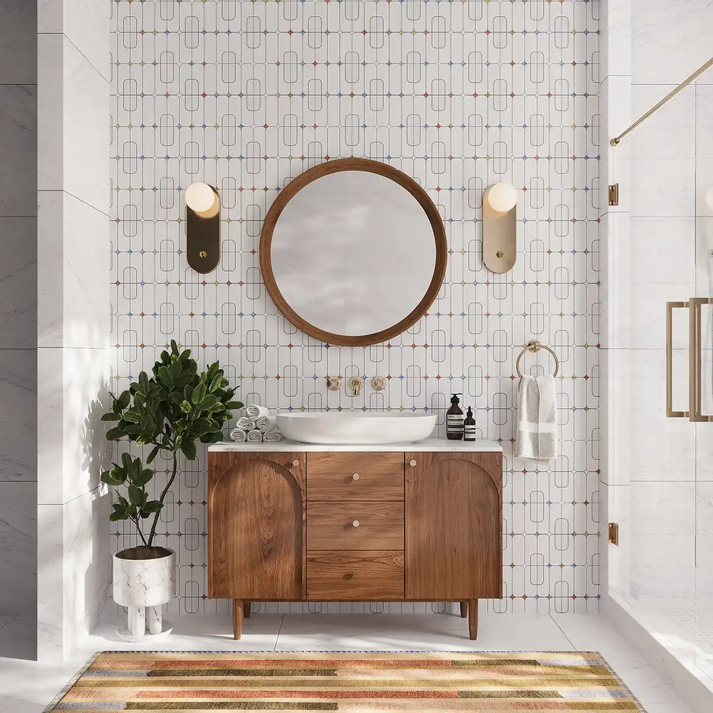 Futuristic White and Multicolor Stars Marble Mosaic Tile | Tile Club