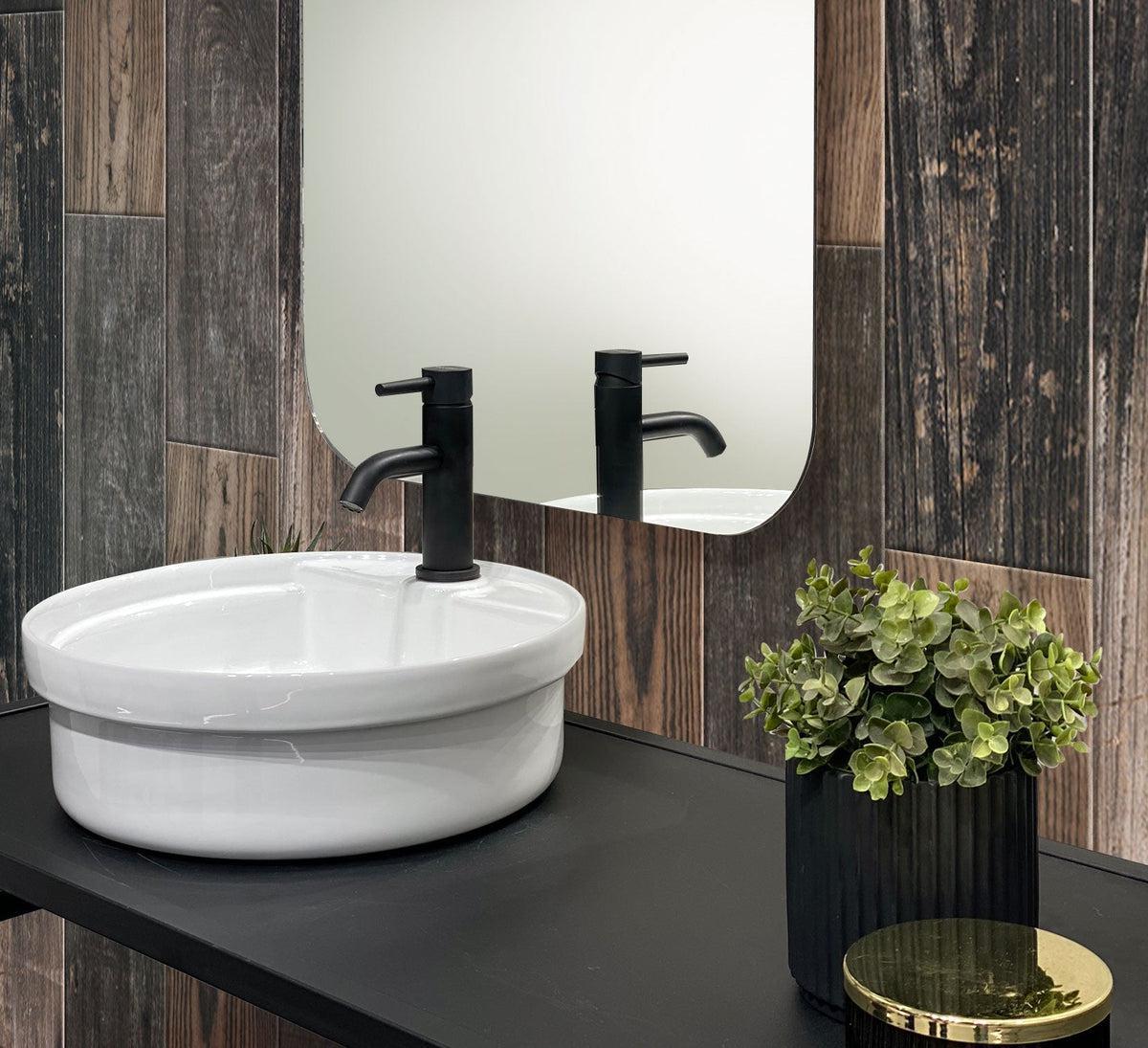 Black & White Bathroom with Gems Fume Backsplash
