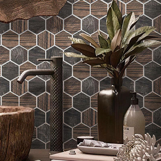 Wood & Iron Bathroom with Gems Hex Fume Tile Background