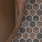 Wood Framed Mirror on Gems Hex Fume Tile Wall