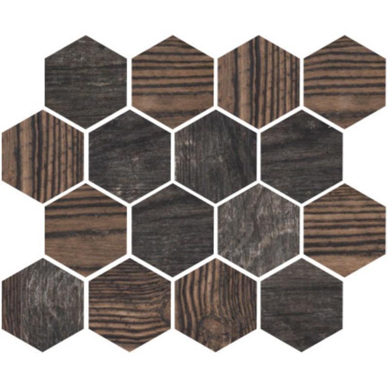 Gems Hex Fume Wood-Look Porcelain Mosaic | Tile Club