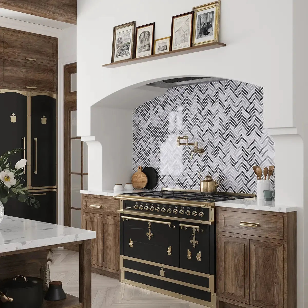 Geo Arrow Calacatta Bluette Marble Mosaic Tile | Tile Club