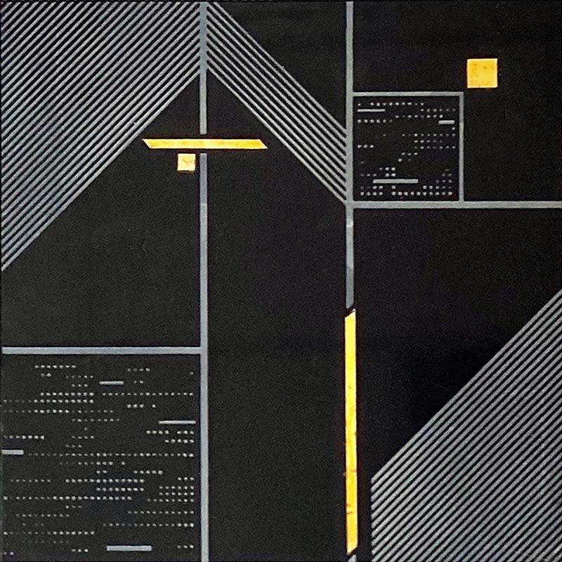 Geo Deco Black Marble and Brass Inlay Tile