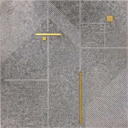 Geo Deco Gray Marble and Brass Inlay Tile