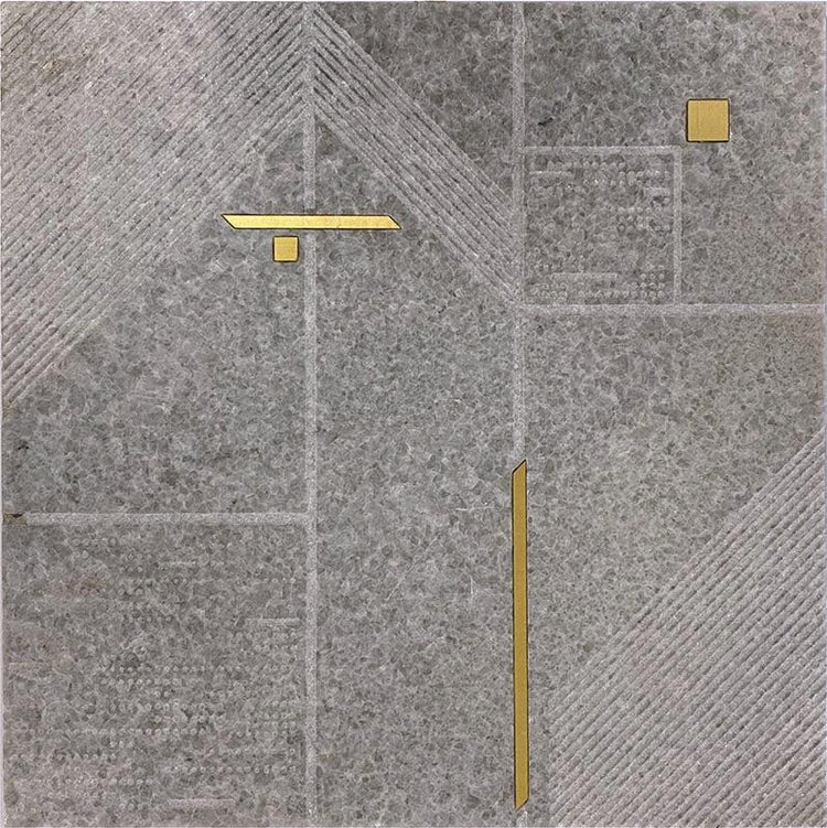 Geo Deco Gray Marble and Brass Inlay Tile