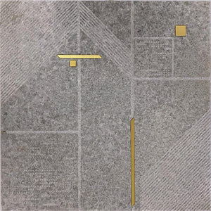 Geo Deco Gray Marble and Brass Inlay Tile