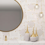 Geo Deco White Marble and Brass Inlay Tile