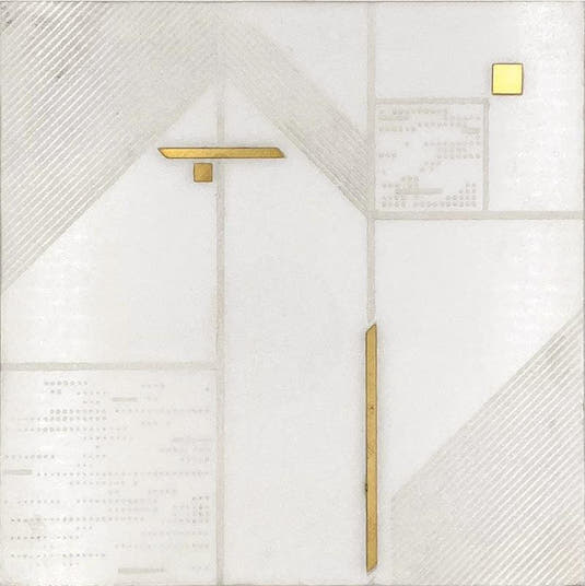 Geo Deco White Marble and Brass Inlay Tile Sample | Tile Club