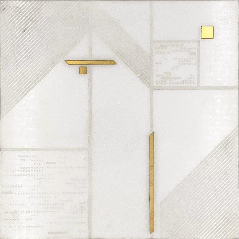 Geo Deco White Marble and Brass Inlay Tile Sample
