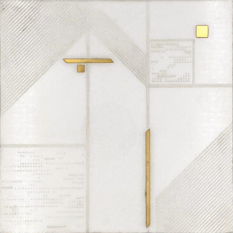 Geo Deco White Marble and Brass Inlay Tile Sample | Tile Club