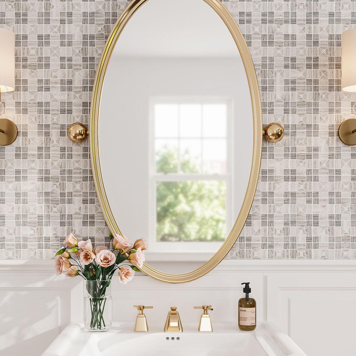 Geo Hexagon Wooden Beige Marble Mosaic Tile