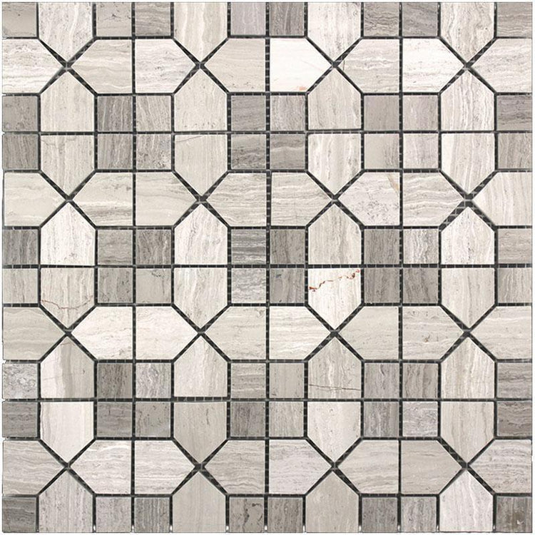 Geo Hexagon Wooden Beige Marble Mosaic Tile | Tile Club