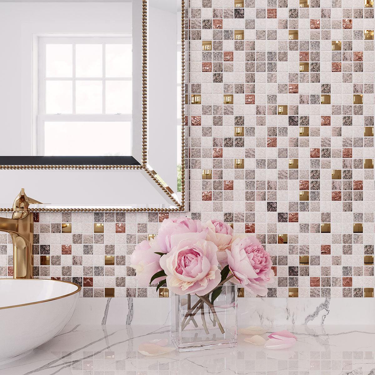 White Marble and Copper Bathroom Tile