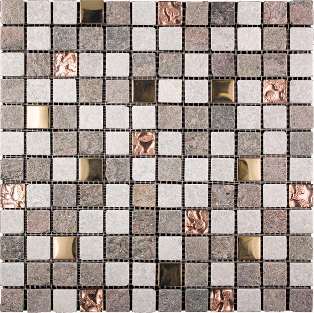 Stone and copper mosaic tile for walls