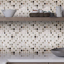 Geological Silver Mosaic Tile backsplash wall with open shelves