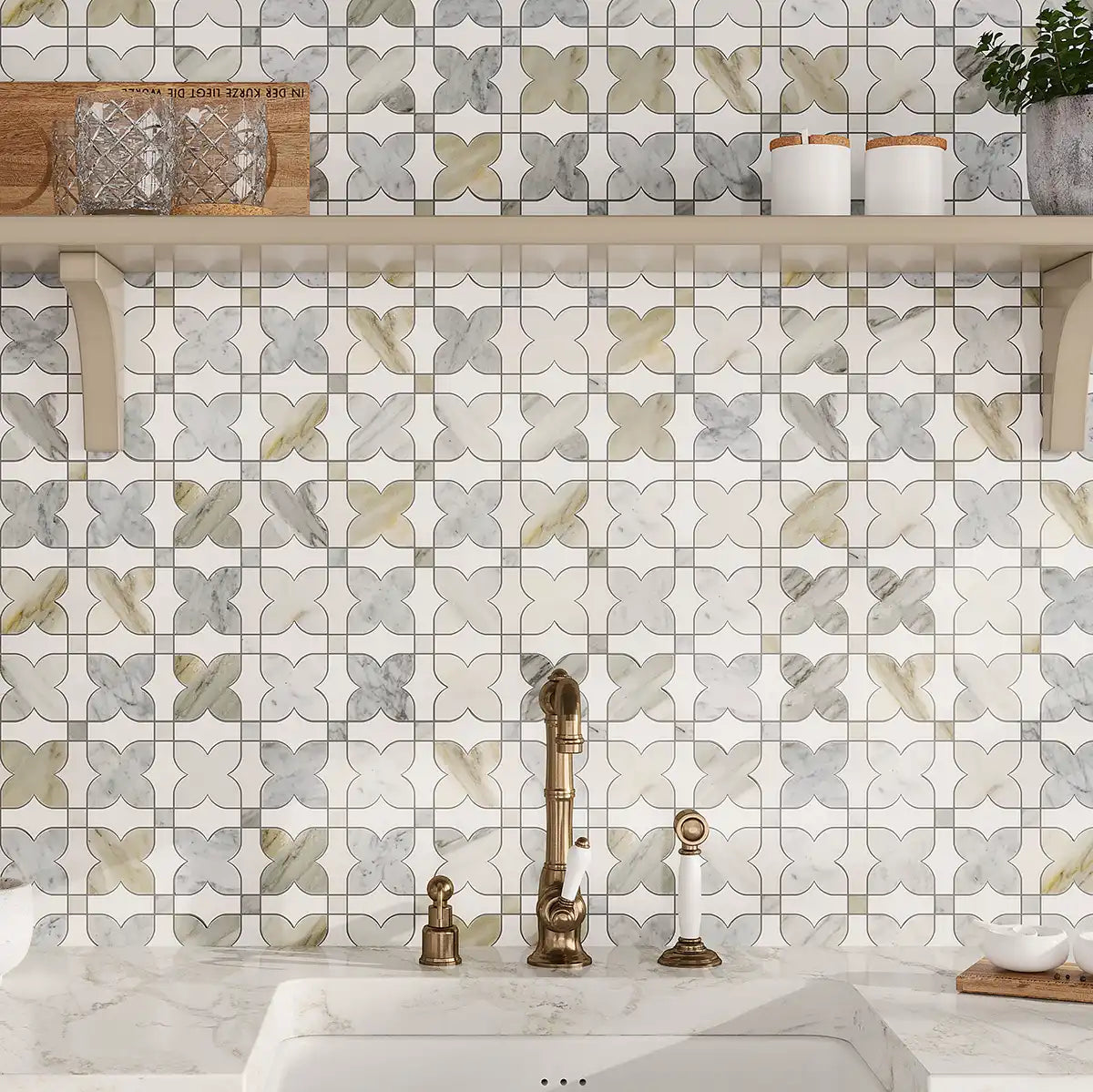 Geometria Marble Neutral Stars Mosaic Tile | Tile Club