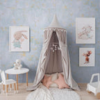 Blue and Gold nursery design with watercolor inspired wall tiles