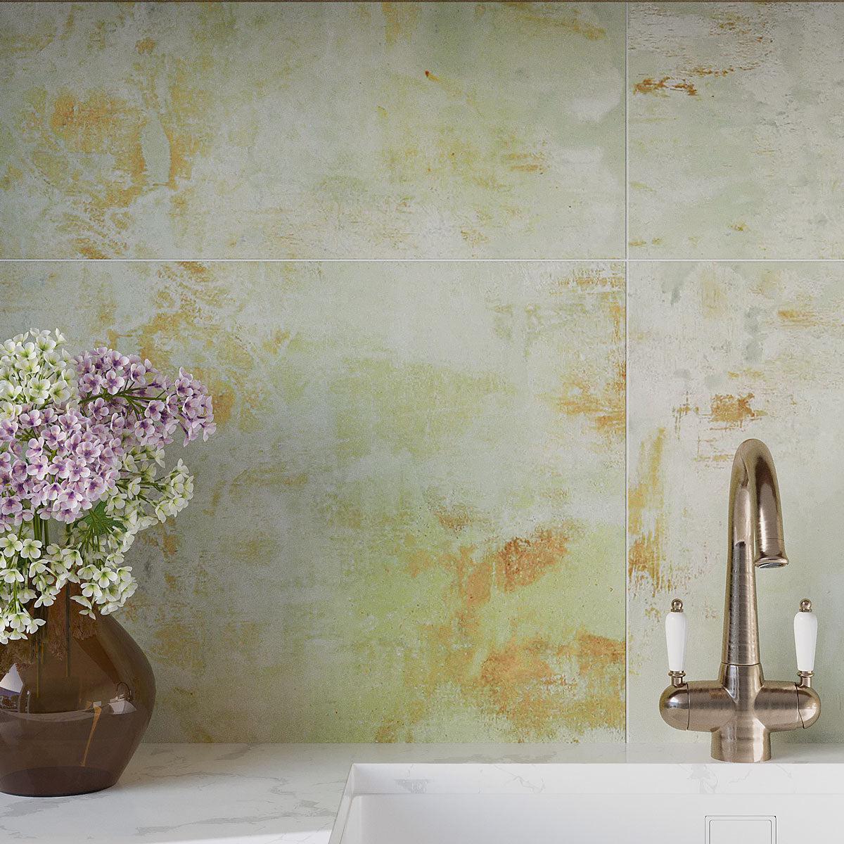 Gilded Age Green Natural Kitchen Wall Tile