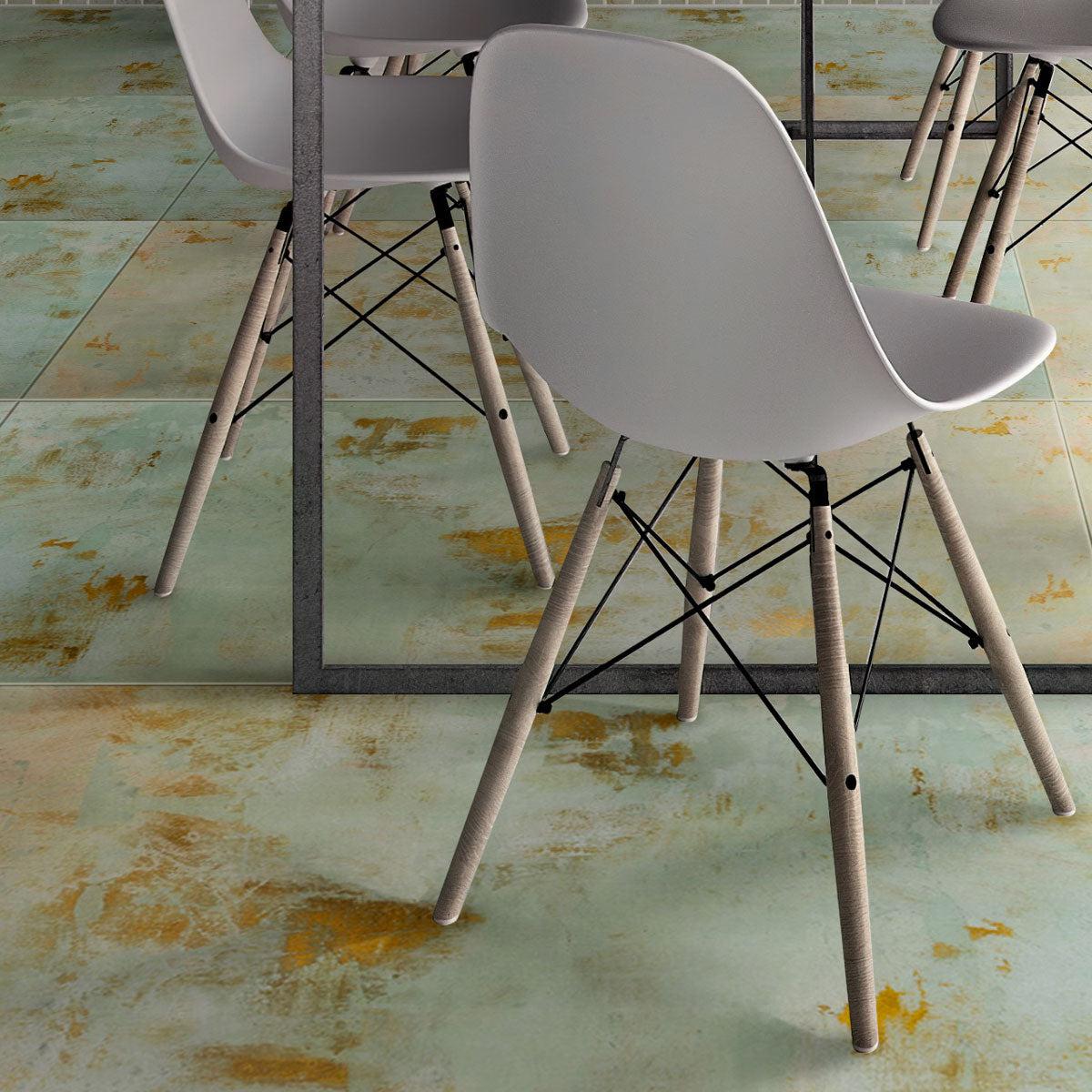 Gilded Age Green Natural Porcelain Tile Floor