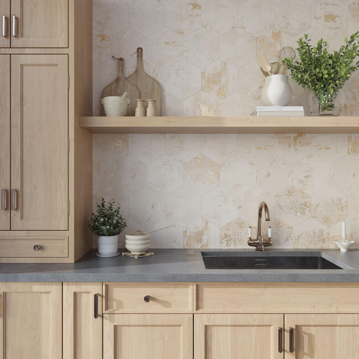 Gilded Age Ivory Hexagon Porcelain Tile | Tile Club