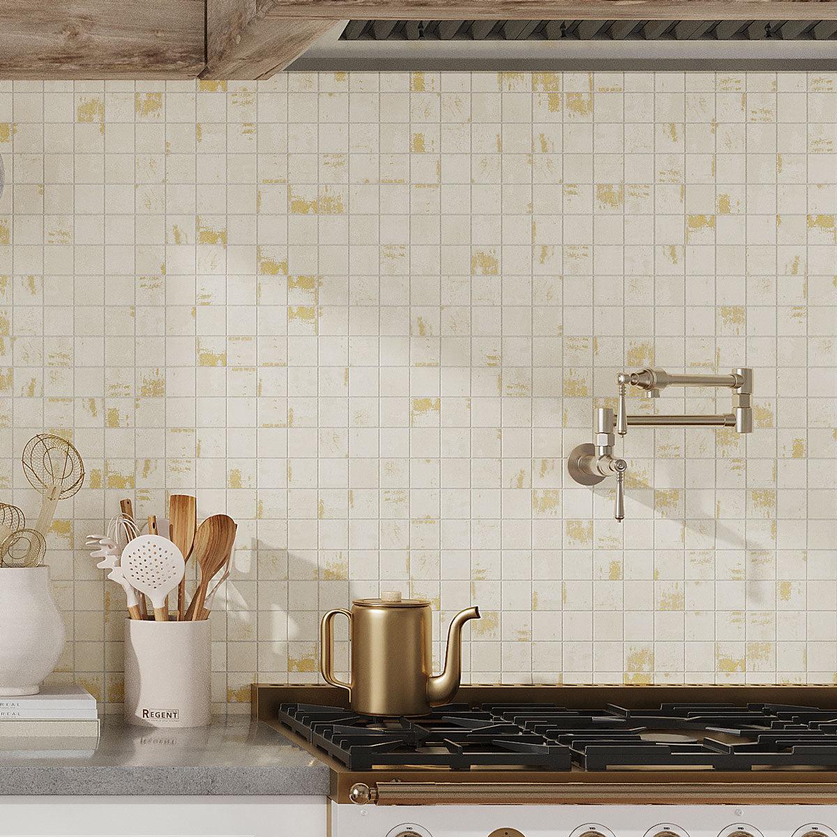 Gilded Age Ivory Natural Mosaic kitchen wall tile