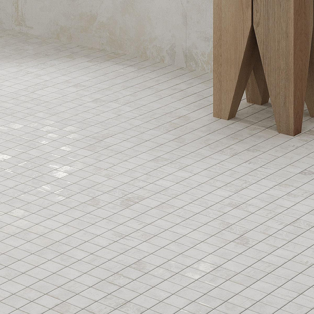 Gilded Age White Natural Mosaic Shower Floor