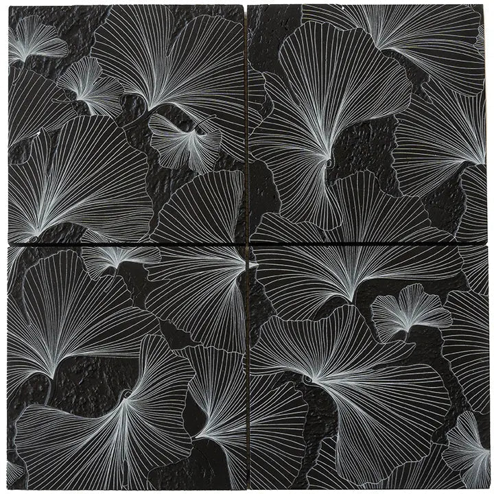 Bluma Gingko Black Etched Marble Mosaic