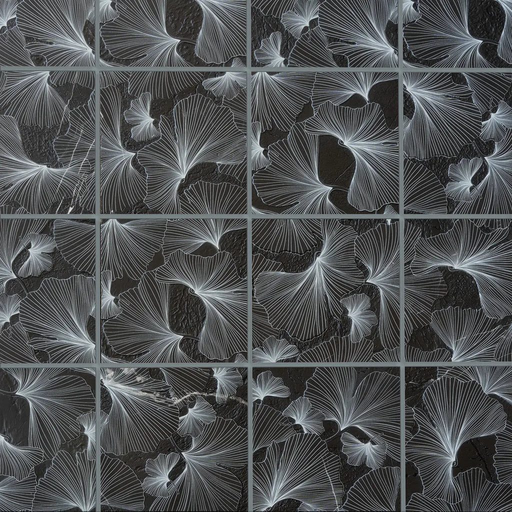 Bluma Gingko Black Etched Marble Mosaic | Tile Club