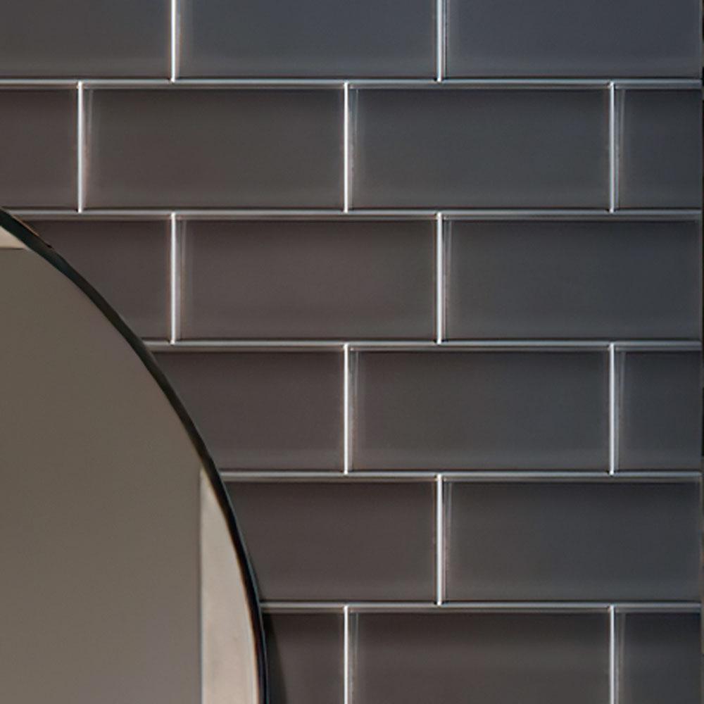 Glacier Ash Gray 3"X6" Polished Glass Subway Tile | Tile Club