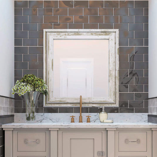 Dark Gray Glass Subway Tile Bathroom Wall