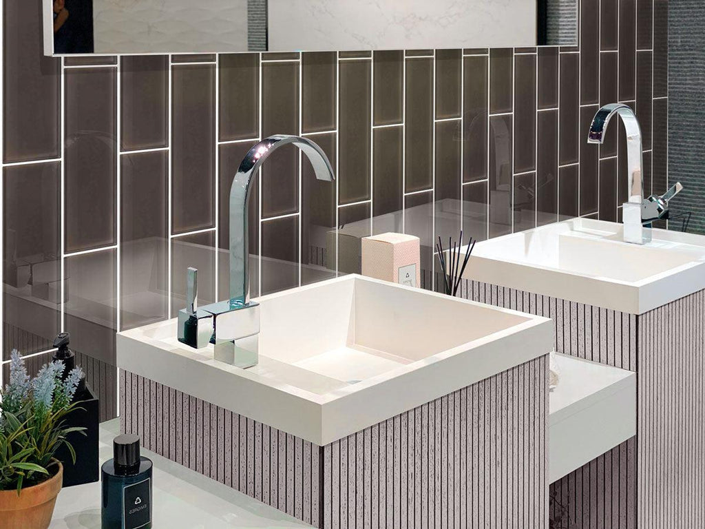 Glacier Ash Gray Large Format Polished Glass Subway Tile